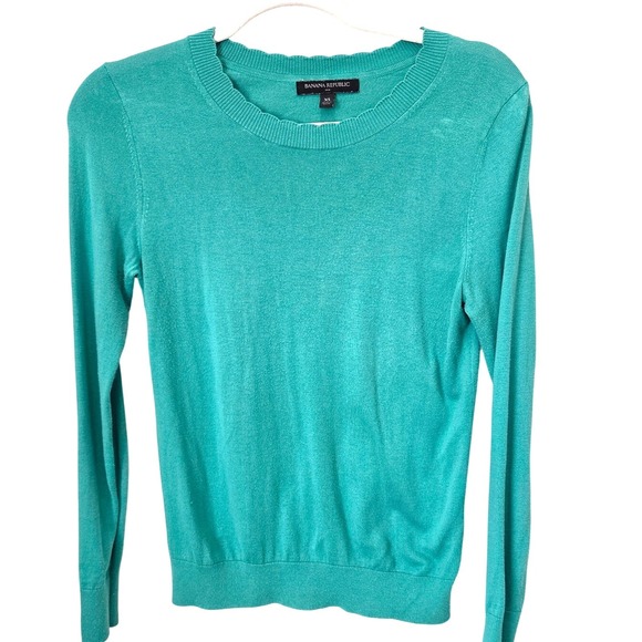 Banana Republic XS Green Sweater Cotton Blend Long Sleeve Knit Top - Picture 1 of 11